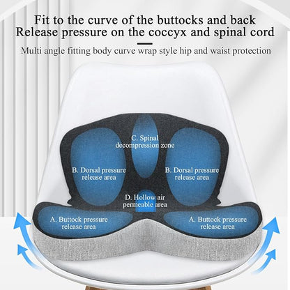 Car Seat Cushion, Memory Foam Driving Cushion with Adjustable Strap, Ergonomic Pad for Car & Semi Truck, Office Chair Cushion for Sciatica & Lower Back Pain Relief, Light Gray & Dark Gray