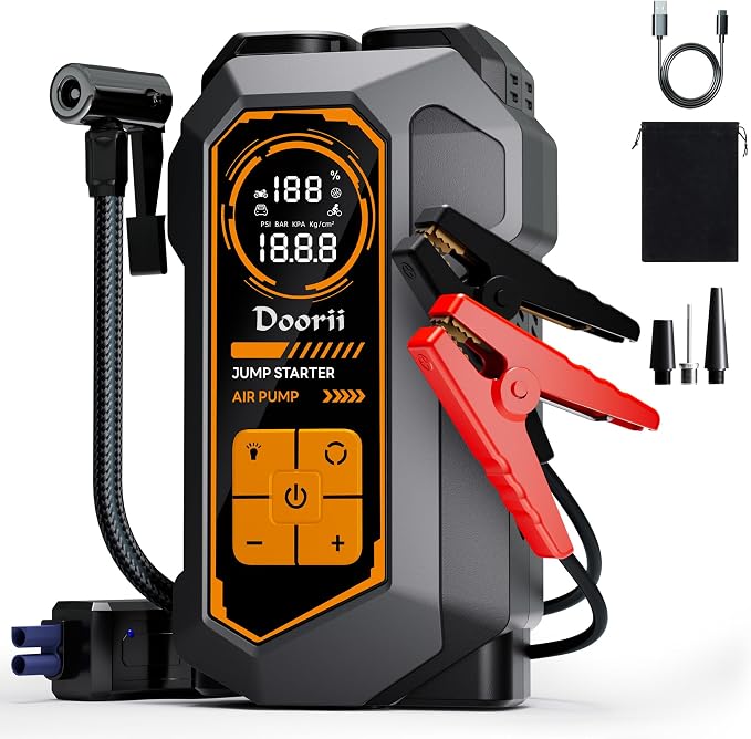 8000A Jump Starter with Air Compressor, Car Jumper Starter Portable, 150PSI Tire Inflator/Air Pump, LED Flashlight for Up to All Gas / 12.0L Diesel Engines