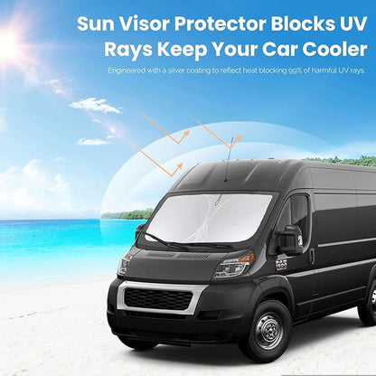 Sunshade for RAM ProMaster Windshield Sun Shade for 2014-2025 2026 Dodge RAM ProMaster Accessorie Full Size Cargo Van Chassis Cab Cutaway Foldable Front Window Shield Sun Visor Protector Reflector