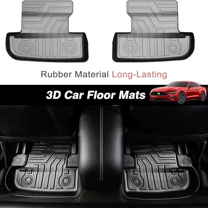 KUST 3D Floor Mats for Ford Mustang 2015-2025 2026 (NOT for Mach-E), All Weather TPE Rubber Car Mats for Mustang Accessories 2 Row Floor Rear Odorless Non-Slip High Edges