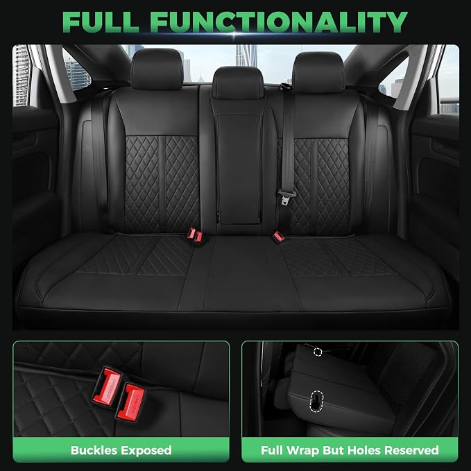 for Honda Civic Leather Seat Covers, Hatchback Sport LX 2022-2026, Custom Fit Car Seat Cover Full Set, Waterproof Accessories, Black (60/40 Split Benches-W/O Rear Armrest)