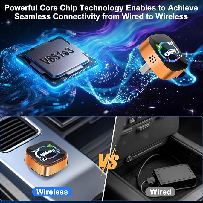 Wireless CarPlay Adapter 4 in 1 Car Screen Mirroring Adapter to Play TV on Car Screen for iPhone & Android, Upgrade Support Airplay&Mirror Link,CarPlay&Android Auto,Wired to Wireless,Plug and Play