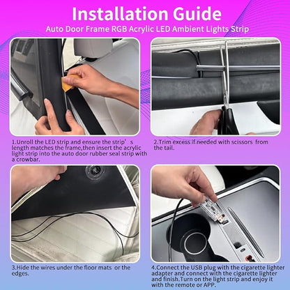 Car SUV Door Frame Ambient Light Lighting, Car Door Ambient Lights LED RGB, Automotive Auto Interior USB Neon Accent Lights Strip Accessories, App Remote Control Music Sync, Acrylic, 4 Pack*9.84ft