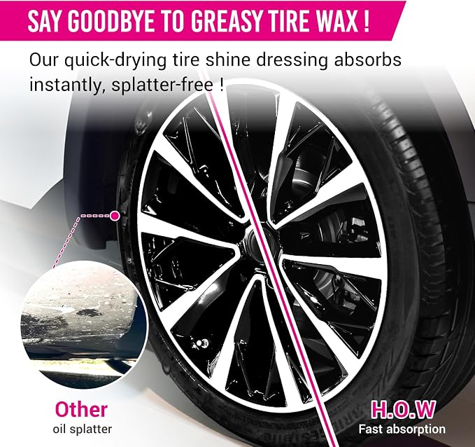 H.O.W AUTO DETAILING & CARE H.O.W 8 oz Wet Tire Shine Dressing，Tire Coating for Wheel Shine