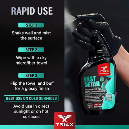 TRIAX Fast Detail Rapid Car Wax and Cleaner, High Gloss Vehicle Detailer for Paint, Glass, Chrome, Rubber, Vinyl, Rims, Plastic Trim, and Bumpers (Pack of 2-23 Ounce)