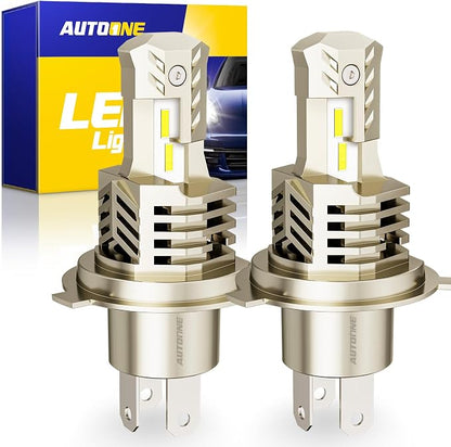 AUTOONE 9003 LED Bulbs Hi/Lo 6000K White 60000LM with Cooling Fan, H4/HB2 Halogen Replacement, IP68, Pack of 2