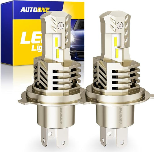 AUTOONE 9003 LED Bulbs Hi/Lo 6000K White 60000LM with Cooling Fan, H4/HB2 Halogen Replacement, IP68, Pack of 2