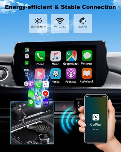 Mini Wireless CarPlay Adapter for Apple, Plug & Play Low Latency Converts Wired to Wireless CarPlay Dongle for iPhone iOS 10+, Connection Fast & Stable