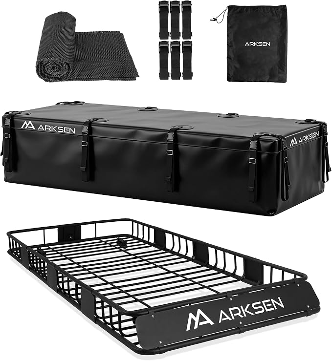 ARKSEN 84" x 39" x 6" Roof Rack Basket with Extension & Waterproof Cargo Bag, 150 lb Heavy-Duty Steel Cargo Carrier, Fits Crossbars up to 1.38" Thick, for SUV & Pickup Truck
