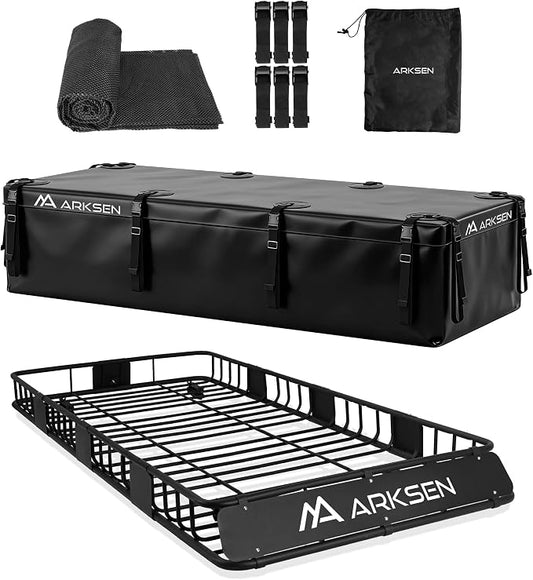 ARKSEN 84" x 39" x 6" Roof Rack Basket with Extension & Waterproof Cargo Bag, 150 lb Heavy-Duty Steel Cargo Carrier, Fits Crossbars up to 1.38" Thick, for SUV & Pickup Truck