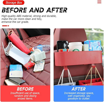 BELOMI Car Headrest Backseat Organizer with Cup Holder, Seat Back Hanging Storage Box with Hooks, Multi-Functional Drink Pocket Food Snack Phone Tray for Kids, Car Travel Accessories (Red)