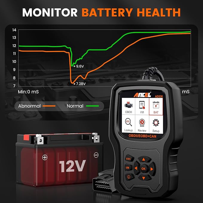 ANCEL AD530 OBD2 Scanner-Upgraded AD310, Car Code Reader for Check Engine Light, Full OBDII Scan Tool for Read & Clear Fault Codes, Battery Test & Live Data, OBD II Diagnostic Scanner for 1996+ Cars