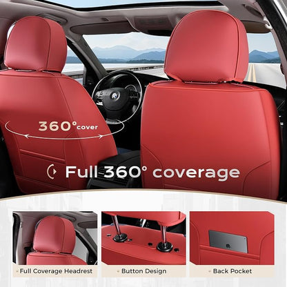 Coverado Seat Covers, Waterproof Car Seat Cover, Faux Leather Seat Covers for Cars, Universal Seat Covers Full Set, Carseat Cover Car Seat Protector Car Seat Cushion Fit for Most Cars - Red&Blue