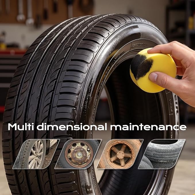 Car Tire Shine with Sponge, 2026 New Tire Shine Cream, Car Tire Ceramic Coating for Deep Black Gloss, Tyre Nourish Cream Tire Wax with UV Blocking Dust (1)