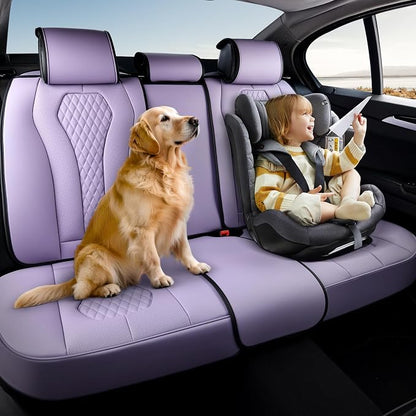 Coverado Car Seat Covers, Rear Car Protectors, Black Leather Seat Covers, 3-Piece Waterproof Automotive Seat Covers for Back Seats Universal Fit for SUVs & Cars, All-Weather Protection