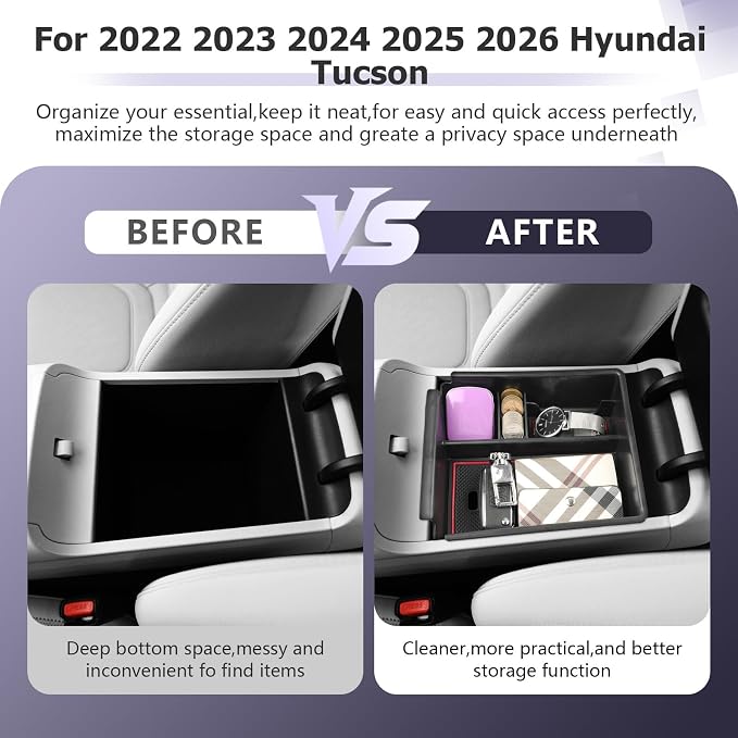 LUWU 2025 2026 Hynudai Tucson Center Console Organizer 2022-2026 Tucson NX4 Armrest Storage 2026 Tucson Console Organizer Tray Tucson SE/SEL/XRT Armrest Organizer 2025 2026 Tucson Accessories (Red)