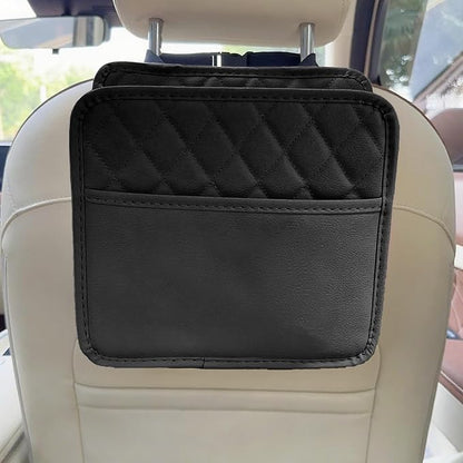Car Seat Back Organizer, PU Leather Vehicle Backseat Hanging Storage Pocket, Multipurpose Auto Travel Essentials Accessories for Kids & Adults, Universal for Most Cars (Black)