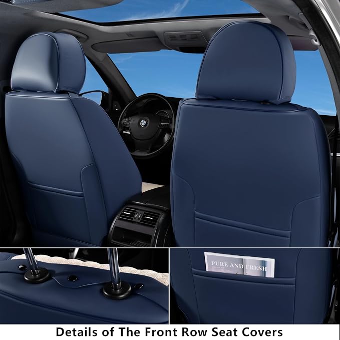 Coverado Front Seat Covers, Leather Car Seat Cover, Waterproof Car Seat Protector, Driver Seat Covers Car Seat Cushion Universal Fit for Most Cars, Blue&White