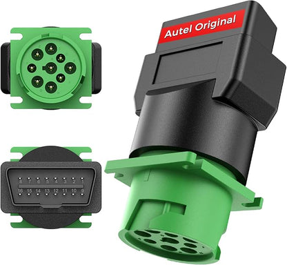 Autel Original OBD2 Male to Green J1939 Type 2 Female Adapter, 16pin OBDII to 9pin for Truck Freightliner Code Reader, ELD Tracker, Diagnostic Scanner Device, Plug and Play with High Speed