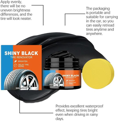 Black Tire Restoration Cream, Tire Cleaning Coating System, 50G Long Lasting Rubber Shine Protection Formula with Deep Finish Design, Compact Wheel Care Kit, Vehicle Detailing Product for Truck RV Use