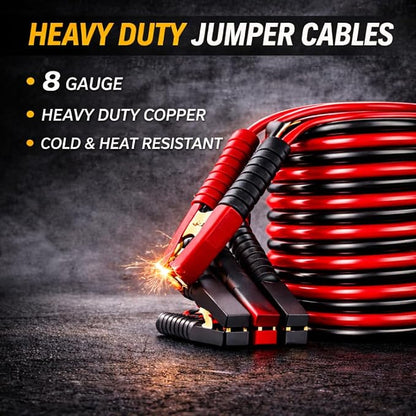 Car Emergency Kit with Battery Jumper Cables, Car Accessories Men Or Women, Emergency Car Kit, Roadside Automotive Safety Kit Car, Vehicle, Truck Or SUV, Gifts Men Or Him, Black