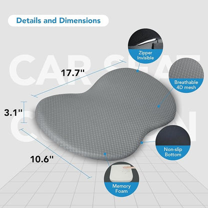 kingphenix Wedge Car Seat Cushion: Memory Foam Truck Seat Cushion for Car Seat Driver - Sciatica and Back Pain Relief - Enhancing Driving Comfort - Gray X-Large