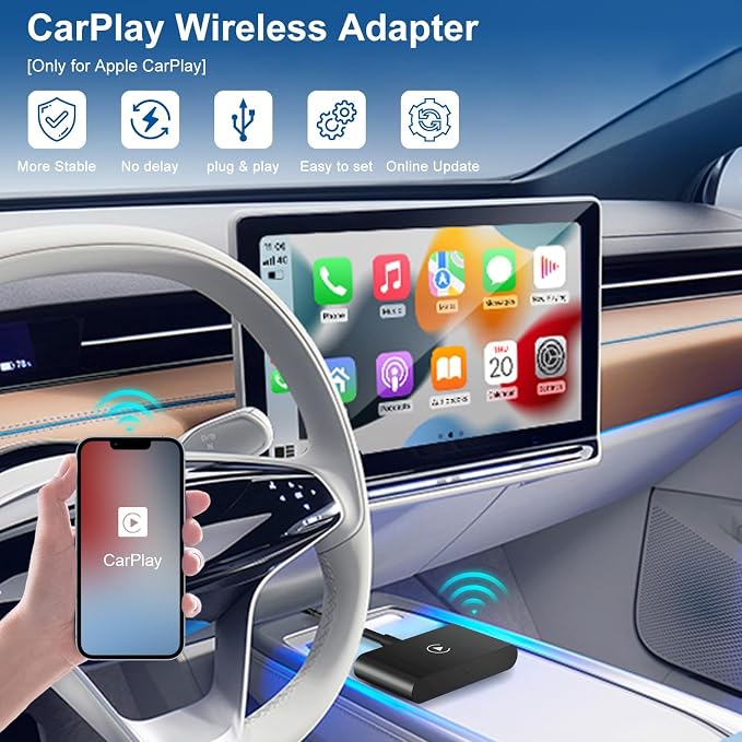 CarPlay Wireless Adapter, Converts Factory Wired CarPlay to Wireless, 2026 Upgrade Wireless Carplay Adapter for Cars from 2015 & iPhone iOS 10+