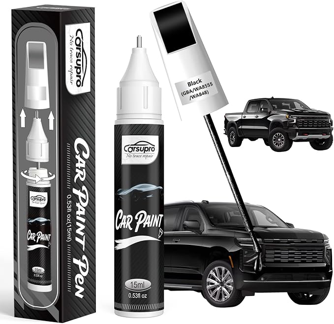 Black(GBA/WA8555/WA848) for Chevrolet Touch Up Paint Pen, 2 in 1 Car Scratch Remover with Pen Tip and Brush, Precise Color Match for Car Paint Scratch Repair, Quickly and Easily Fix Chips and Nicks