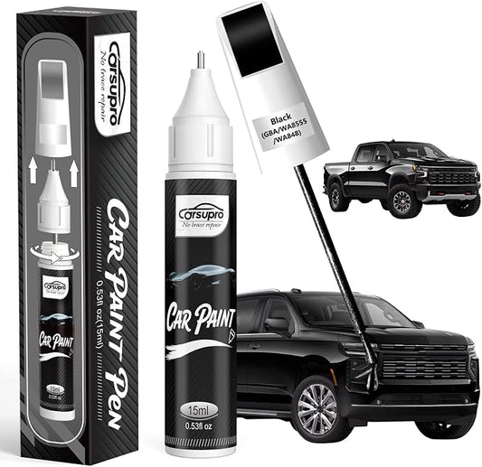 Black(GBA/WA8555/WA848) for Chevrolet Touch Up Paint Pen, 2 in 1 Car Scratch Remover with Pen Tip and Brush, Precise Color Match for Car Paint Scratch Repair, Quickly and Easily Fix Chips and Nicks