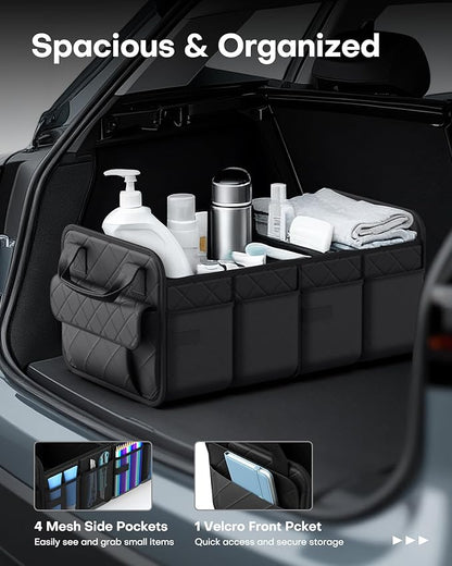 HOTOR Trunk Organizer for SUV – Foldable & Portable Car Organizers and Storage with 2 Compartments, Large Capacity Car Trunk Organizer Car Accessories for Truck Sedan, Black, 23.6" x 14.2" x 11.8"