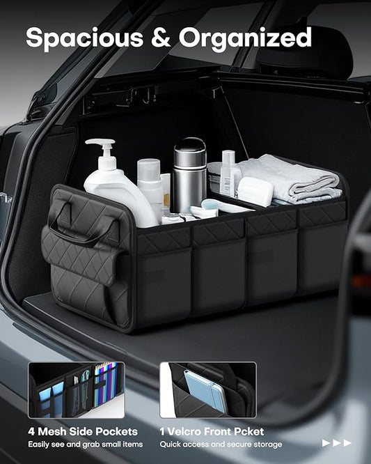 HOTOR Trunk Organizer for SUV – Foldable & Portable Car Organizers and Storage with 2 Compartments, Large Capacity Car Trunk Organizer Car Accessories for Truck Sedan, Black, 23.6" x 14.2" x 11.8"