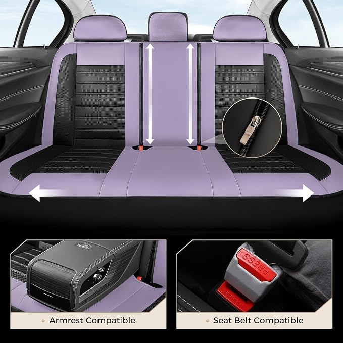 Coverado Car Seat Covers Full Set, Luxury Leather Car Seat Covers, Automotive Front and Rear Mesh Seat Covers, Full Set 5 Seats, Purple&Black Seat Covers for SUV Sedan Truck