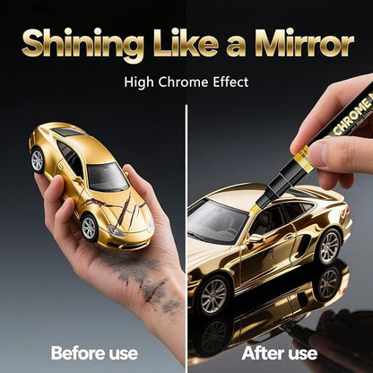 3Pcs Gold Liquid Mirror Chrome Markers, Permanent Reflective Metallic Gold Paint Pen, High Gloss Car DIY Model Painting, Touch Up Repair Kit for Plastic Metal Glass Fabric Ceremic Resins