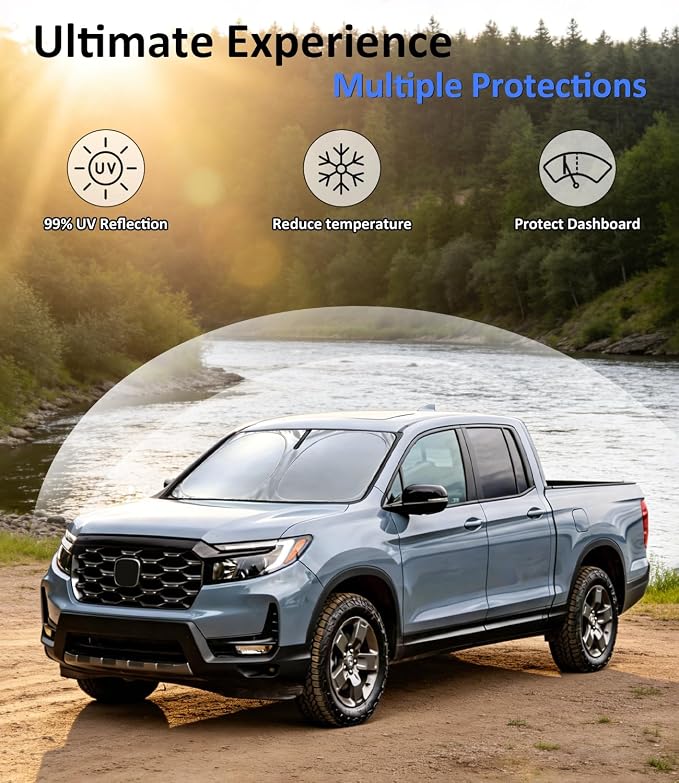 Windshield Sun Shade for Honda Ridgeline 2017-2026, Car Front Window Sunshade with 240T Sun Visor Protector Blocks UV Rays Heat Sun Shield Accessories