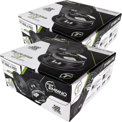 Timpano 6.5 Inch Shallow Midrange Speaker 500 Watts TPT-MR6-4 PRO Bundle 6.5 Midrange Speakers 4 Ohm Shallow Mount Car Audio Speaker, Pro Audio Loudspeaker Compact for Doors (Pair)
