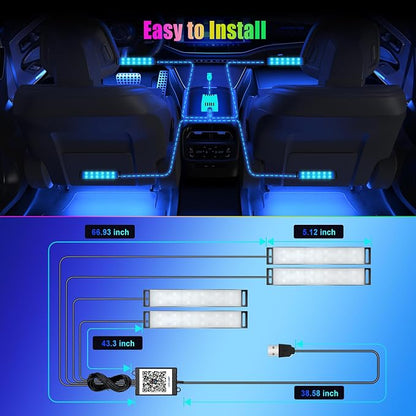 Yilaie LED Car Lights Interior Multcolor Lights for Trucks Accessories Inside with APP Control & Music Sync, Footwell Lighting USB DC 5V