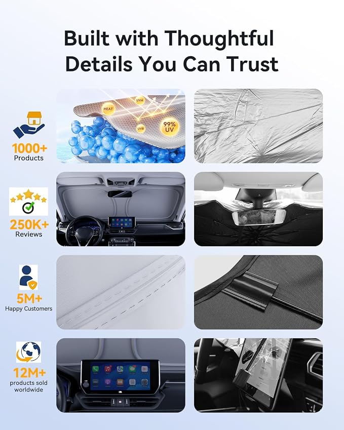 helloleiboo Windshield Sun Shade for Honda Civic 2022-2026 Graphene Honeycomb Heat Shield with UV Protection Foldable Custom Fit Front Window Sunshade Silver 56" x 28"