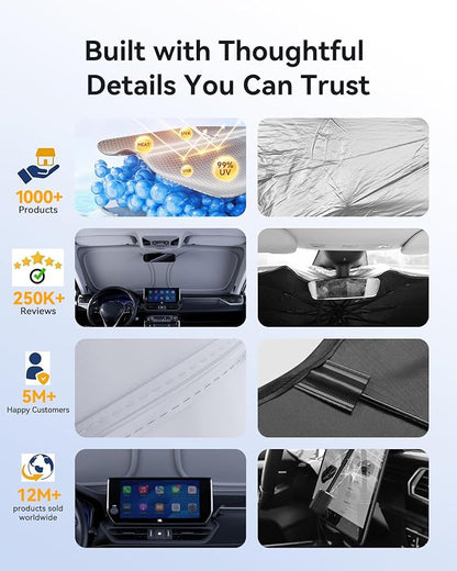 helloleiboo Windshield Sun Shade for Toyota RAV4 2019-2026, Graphene Honeycomb Heat Shield with UV Protection, Foldable Custom Fit Front Window Sunshade, Silver 62" x 31"