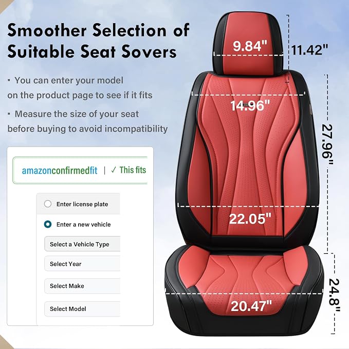 Coverado Front Seat Covers, 2 Pack Leather Seat Cover for Cars, Waterproof Seat Covers, Front Seat Car Seat Protectors, Driver Car Seat Cushions Universal Fit for Most Vehicles, Black&Red