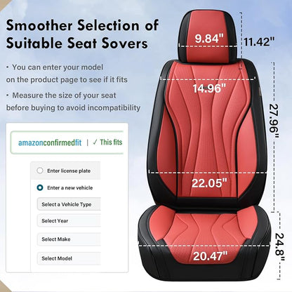 Coverado Front Seat Covers, 2 Pack Leather Seat Cover for Cars, Waterproof Seat Covers, Front Seat Car Seat Protectors, Driver Car Seat Cushions Universal Fit for Most Vehicles, Black&Red