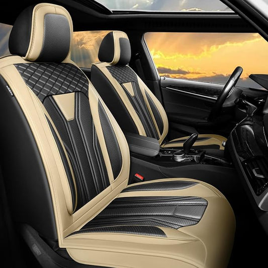 Car Seat Covers Fit for Jeep 5 Seats Wagoneer 2022-2025 2026 - Premium Leather, Waterproof & Breathable，All-Weather Seat Cushion Protecto & Airbag Compatible, Full Set Beige & Black