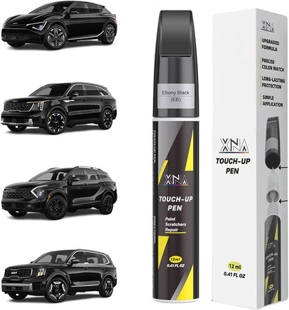 XNA Ebony Black(EB) for KIA Touch Up Paint, 2 in 1 Car Scratch Remover with Pen Tip and Brush, Exact Color-Matched for Car Paint Scratch Repair, Quick & Easy Fix Chips and Nicks