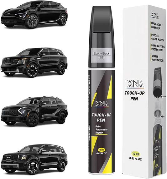 XNA Ebony Black(EB) for KIA Touch Up Paint, 2 in 1 Car Scratch Remover with Pen Tip and Brush, Exact Color-Matched for Car Paint Scratch Repair, Quick & Easy Fix Chips and Nicks