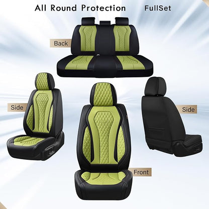 Coverado Seat Covers, Car Seat Covers Full Set, Green Car Seat Cover, Car Seat Cushion Waterproof, Luxury Auto Seat Covers, Seat Cover Car Seat Protector Fit for Most Cars