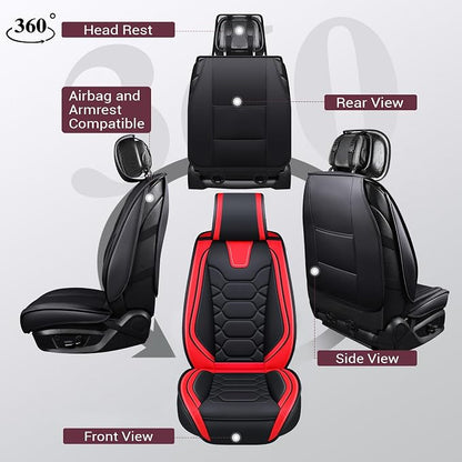OASIS AUTO Car Seat Covers Full Set, Waterproof Faux Leather Seat Covers for Cars Universal Fit for SUV, Truck, Sedan, Black Premium Car Seat Protector with Front & Back Cushions