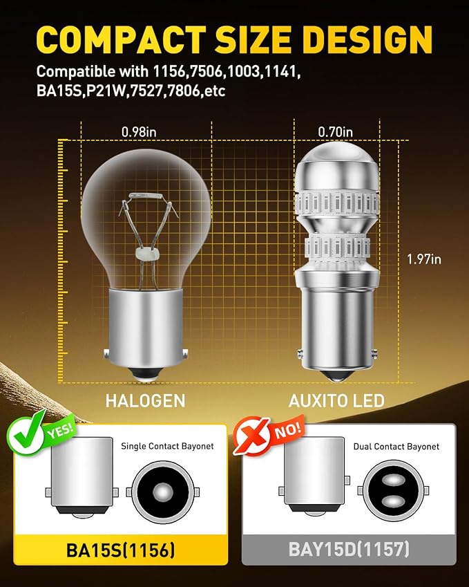AUXITO 1156 LED Bulb Red Super Bright 7506 BA15S P21W LED Replacement with Projector for Taill Brake Backup Reverse DRL Signal Parking Lights, Pack of 2