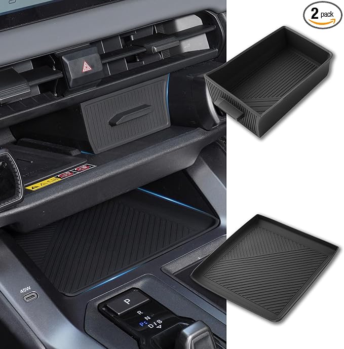 Autorder 2PCS Center Console Organizer Tray for 2026 Toyota RAV4 LE SE XLE Premium XSE Woodland Limited - Under Screen Insert Storage Drawer - Silicone Black
