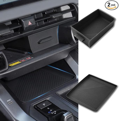 Autorder 2PCS Center Console Organizer Tray for 2026 Toyota RAV4 LE SE XLE Premium XSE Woodland Limited - Under Screen Insert Storage Drawer - Silicone Black
