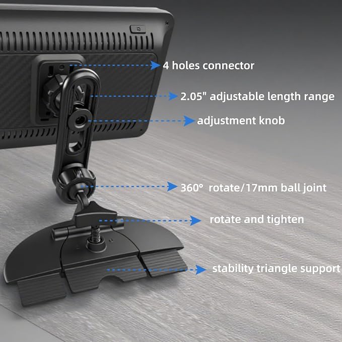Extended CD Slot Mount for CarPlay Screen Adjustable Arm and 360° Rotating Universal Head 17mm Compatible with in-Car Monitors CD Slot CarPlay Mount