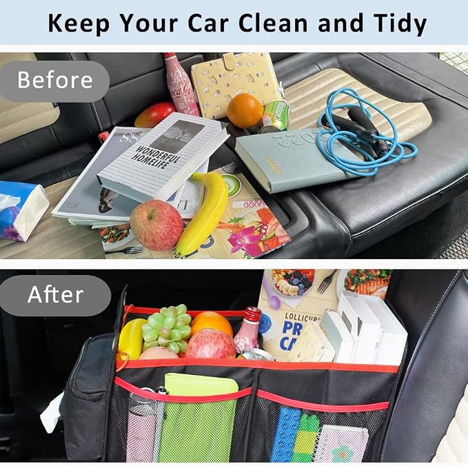 COVAX Car Trunk Organizer, Collapsible Back Seat Storage with Insulated Drinks Holder, Water Resistant Backseat Organizer for Diapers, Toys, Snacks, Books & More